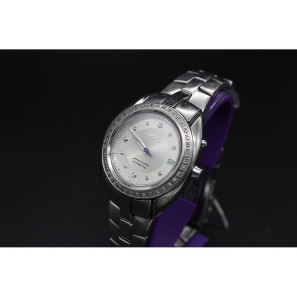 Seiko‎ Arctura Kinetic Diamond Bezel Watch 3M22-0D49 Silver Tone Exhibition Back main image 3
